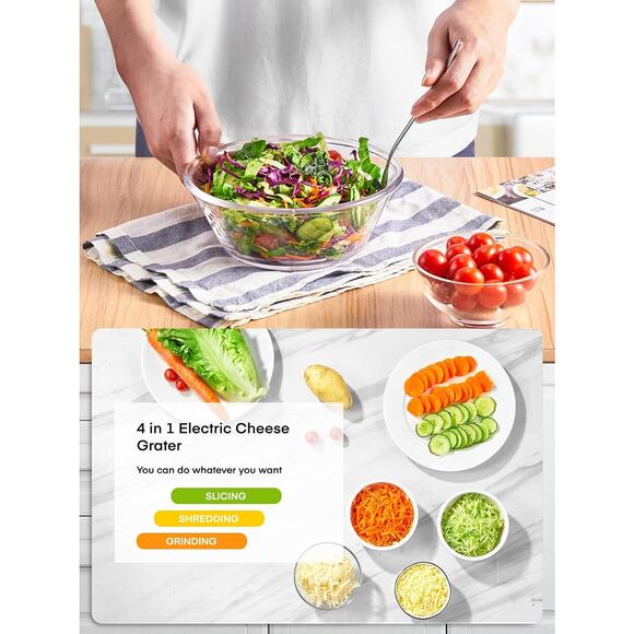 FOHERE Salad Maker Electric Cheese Grater & Slicer, One-Touch Control, BPA-Free - Picture 7 of 10
